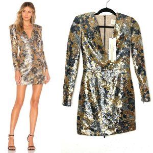 Bronx and Banco Metallic Floral Mini Dress in Gold, Silver, Black